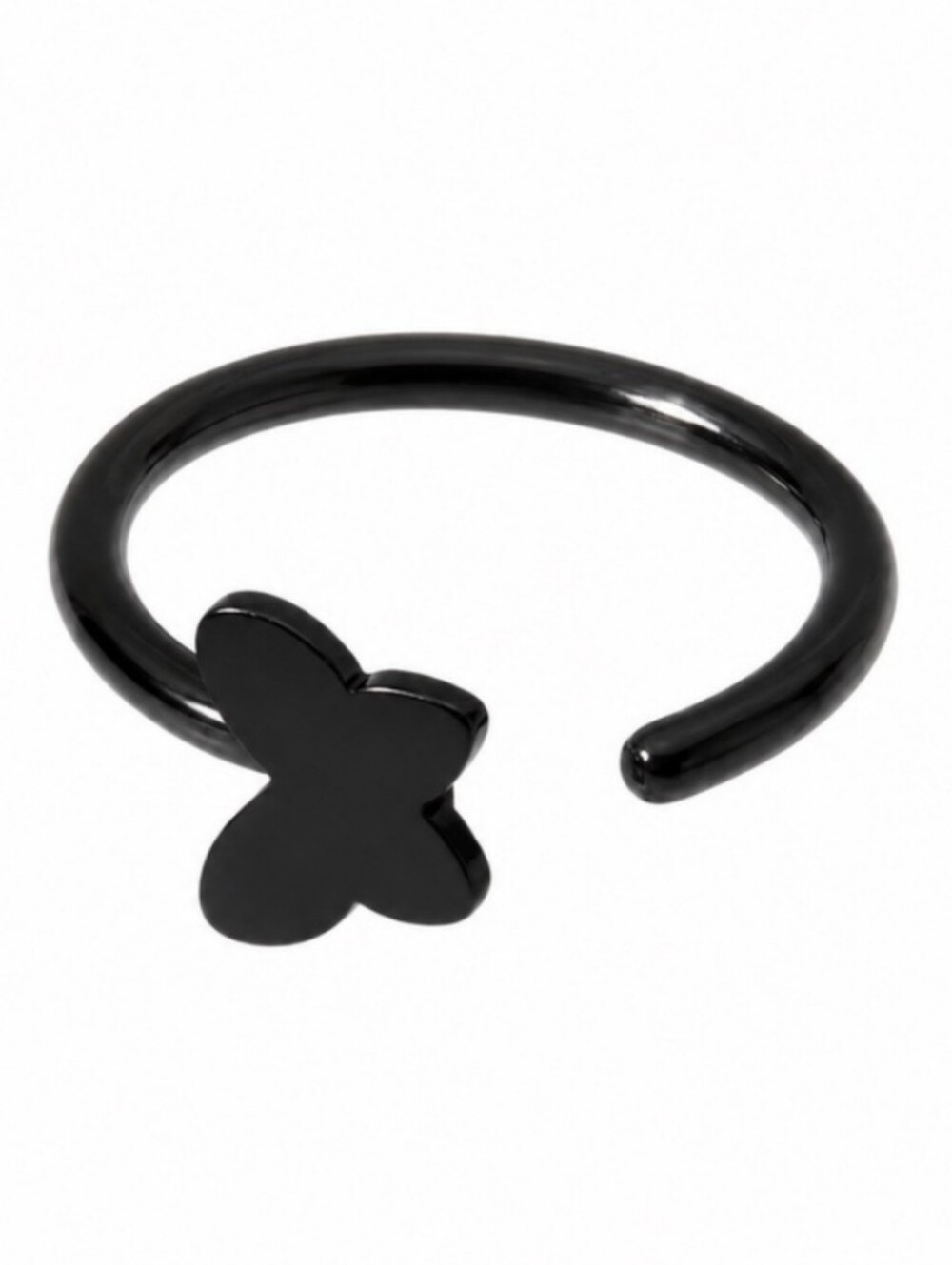 Black Butterfly Accent Nose Ring Hoop